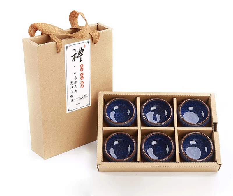 Подарочный набор из 6 шт. керамических чайных чашек китайского цвета, чайный набор кунг-фу кракелюрная глазурь, чайная чаша для путешествий, китайские чайные чашки - Цвет: 07