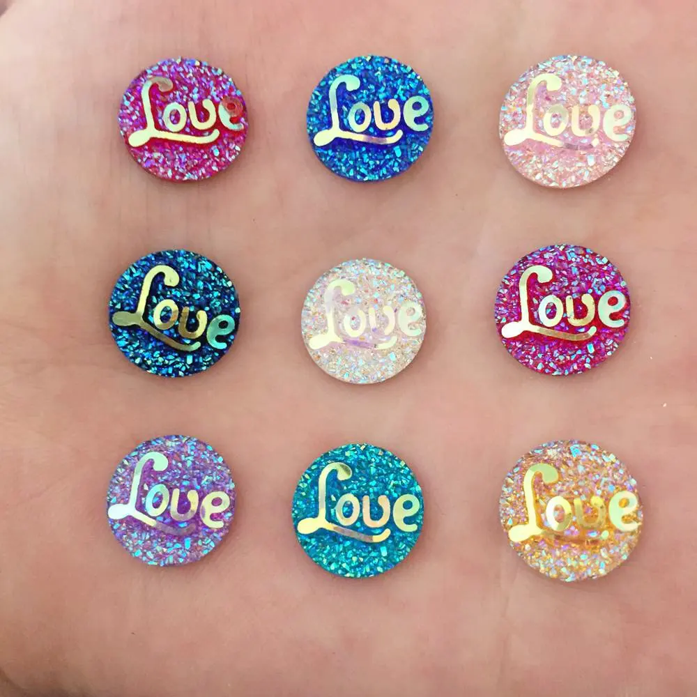 

80PCS AB Resin 12mm Ore 'LOVE' round Flatback Rhinestone Wedding Embellishment Garment diy appliques SK00*2