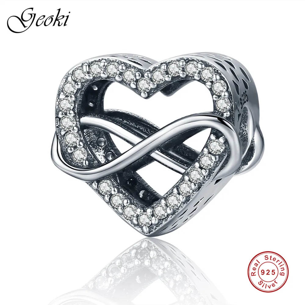 

Geoki 925 Sterling Silver Cute White Cubic Zirconia Paved Infinite Symbol&Hollow Heart Shaped Charm fit Pandora Bracelet