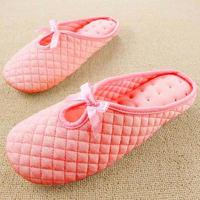 New Cotton Antiskid Pantuflas Cute Bow Pink Slippers Women Indoor New Cotton Antiskid Pantuflas Cute Bow Pink Slippers Women Indoor Bedroom House Confinement Mujer Shoes