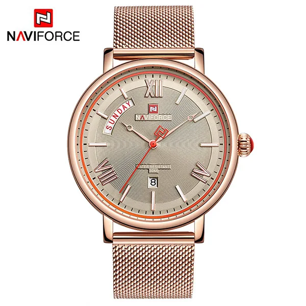 NAVIFORCE часы мужские модные деловые часы мужские повседневные водонепроницаемые кварцевые наручные часы из нержавеющей стали с сеткой Relogio Masculino - Цвет: Rose Gold Grey