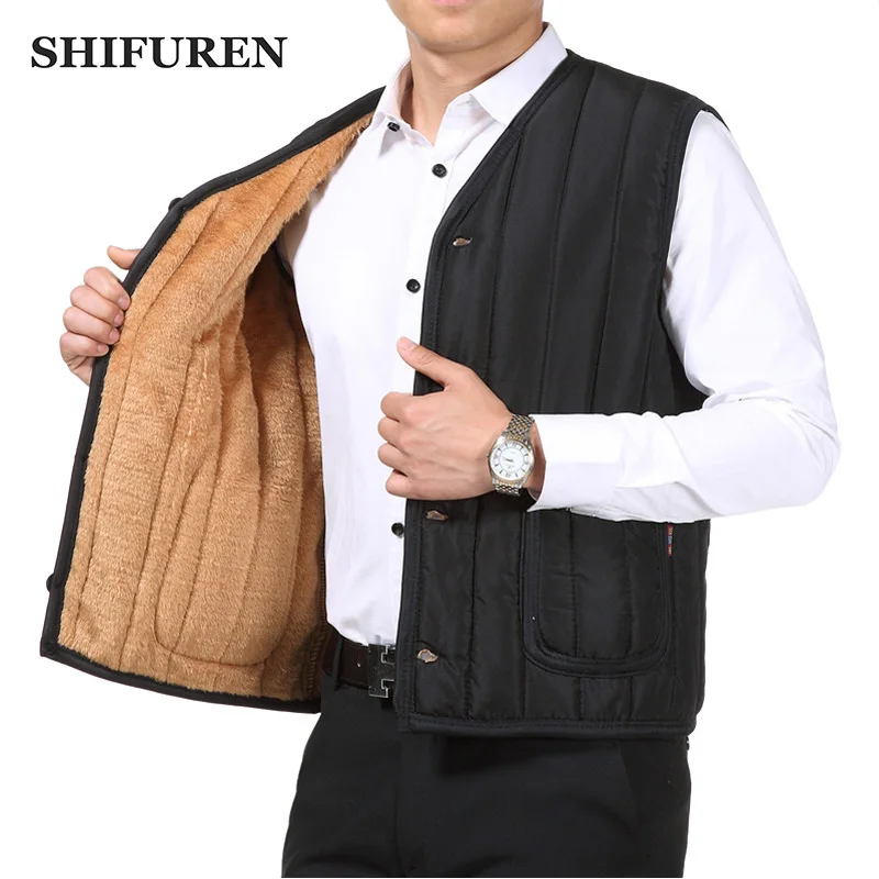 Зимний теплый мужской жилет SHIFUREN с хлопковой подкладкой утепленный флисовой