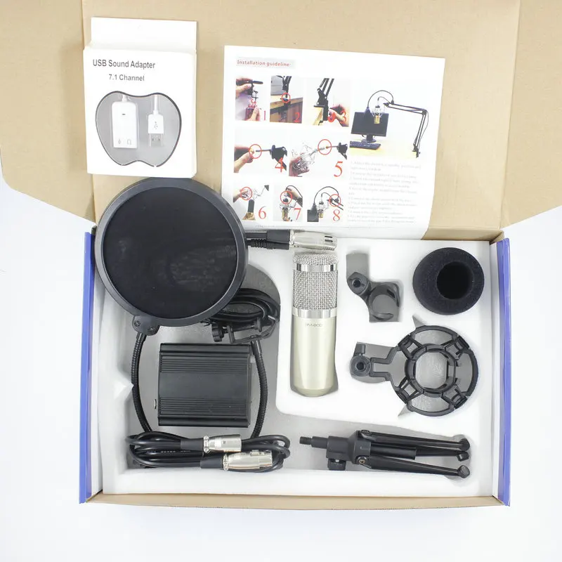 Конденсаторный микрофон BM800 Cardioid Pro Аудио Студийный для записи вокала + фантомное