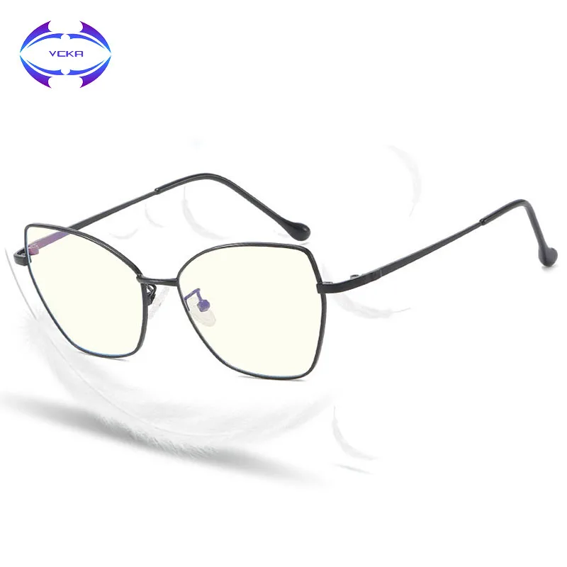 cheap VCKA Anti Blue Rays Woman Eyeglasses Computer Retro Gaming Glasses Cat #039;s eye Alloy Frame Radiation Resistant Man Reading Eyewear