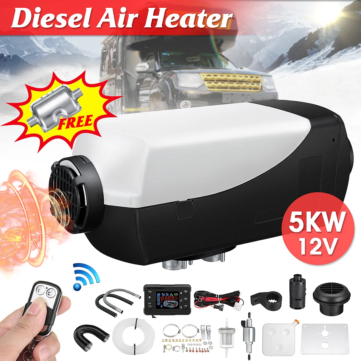 

Car Heater 5KW 12V Air Diesels Heater Parking Heater With Remote Riscaldatore LCD Monitor Silencer For Trucks Boats Etc