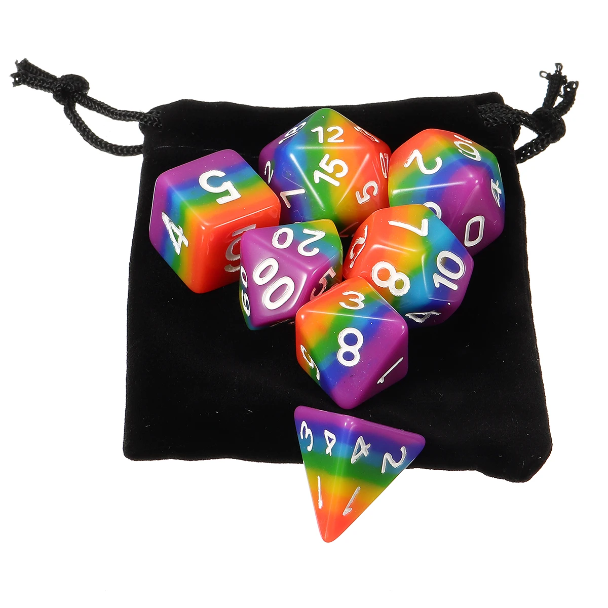 

7pcs d&d Set Of D4 D6 D8 D10%D12 D20 Rainbow Polyhedral Dice Set Rpg Board Game Dice For Board Game With Bag