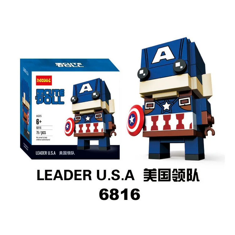 Новинка Brickheadz фигурки супер герой DC Лига Справедливости brick Heads Железный человек паук Строительные блоки детские игрушки - Цвет: 16LEADER USA