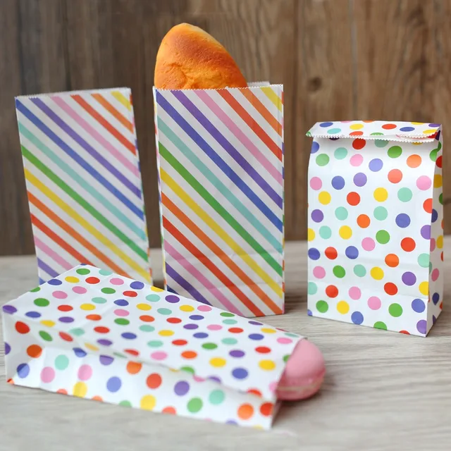 Color dot stripe Kraft Paper Bag,Party Favor Bags, Candy Cookie Bread Nuts Bag For Biscuits Snack Baking Package bag  10pcs/lot
