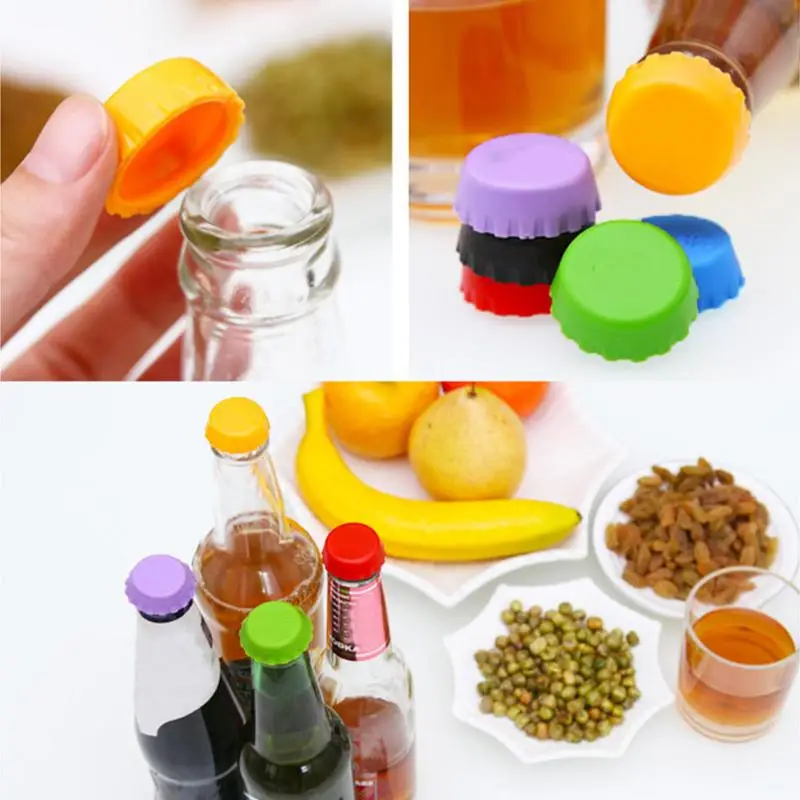 6pcs/set Beer Bottle Cap Silicone Leak Free Wine Bottle Sealer Stopper