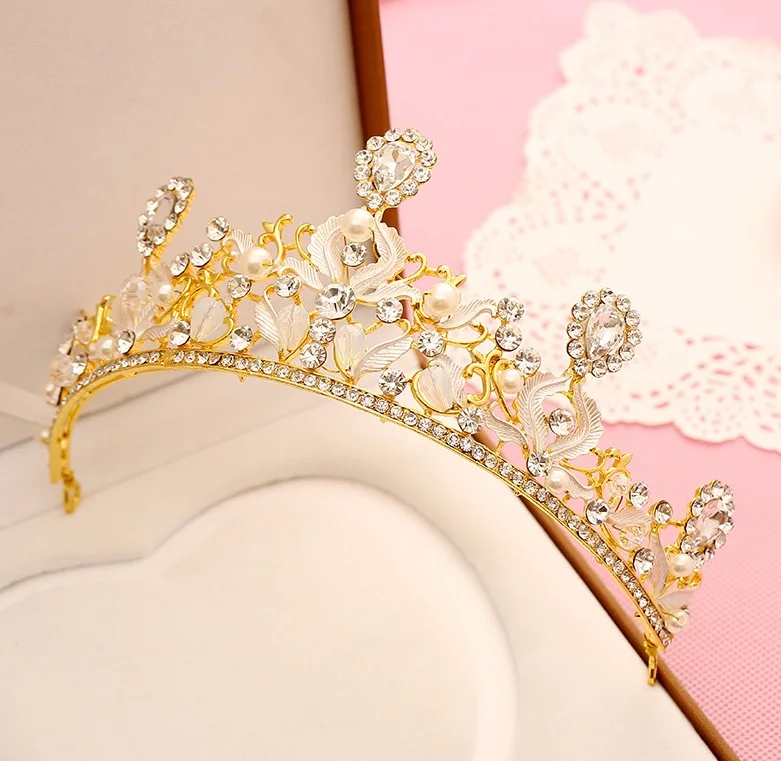 Buy block color gold white big crystal bridal tiara