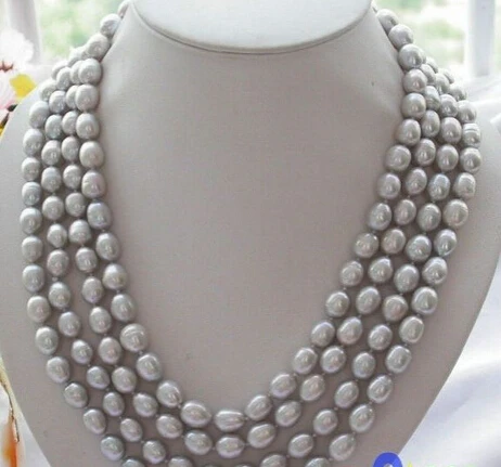 

FREE SHIPPINGP2272 Long 100" 12mm gray rice freshwater pearl necklace