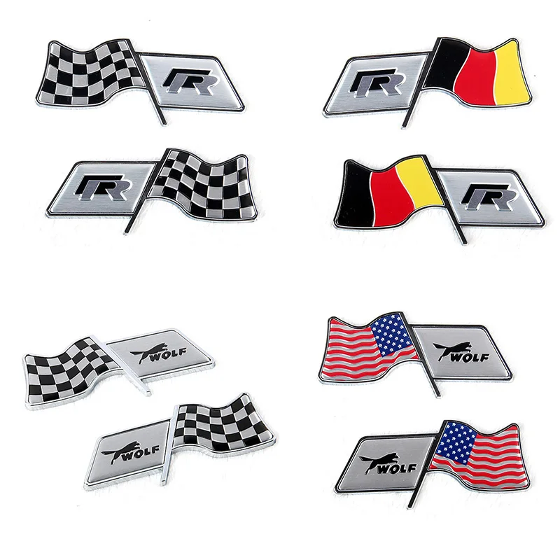 

For Ford Wolf Racing United States Flag Logo Brand Badge Volkswagen VW R Germany Racing Flag Badge Fender Door Emblem Sticker