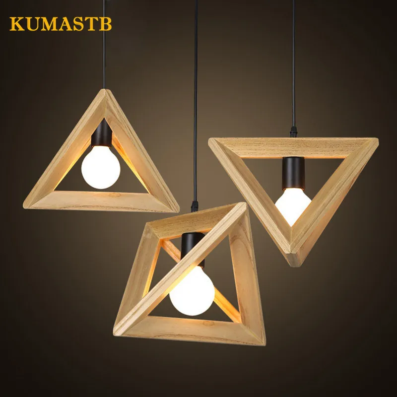 

Wood Triangle Pendant Light Dinning Room Cafe Hanging Lamp Nordic Restaurant Pendant Lamp Solid Wood Suspension Luminaire