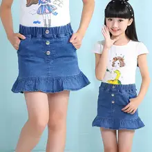 Новые летние джинсовые юбки с оборкой для девочек, джинсы для девочек, юбка с заклепками, вечерние джинсовые юбки для маленьких девочек, модная детская одежда для девочек