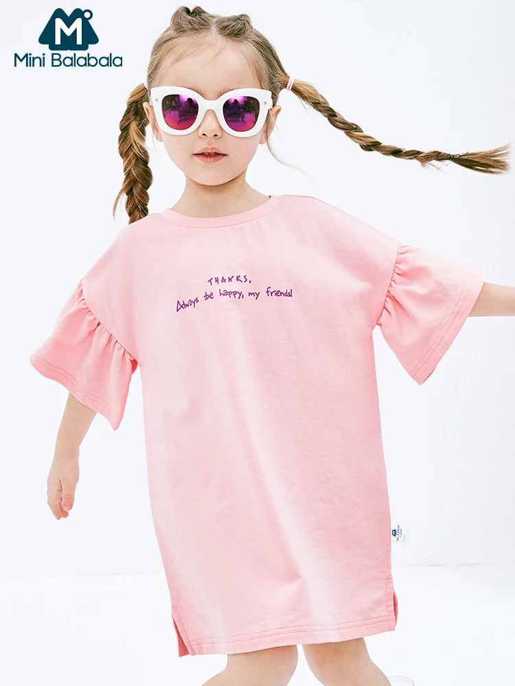 

Mini balabalaGirls cotton dress 2019 summer new children baby girls new loose cute children clothing dress girl