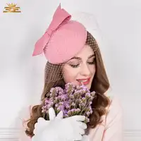 100% ขนสัตว์ Fedora หมวก Fascinators ผู้หญิง Elegant ชุดแต่งงานสีชมพู Tea Party Pillbox หมวกขนสัตว์หญิง B-7536