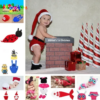 

Santa Claus Design Unisex Baby Crochet Caps+Shorts+Shoes Set Infant Cotton Clothes Handmade Photo Props New Year Costume 14032