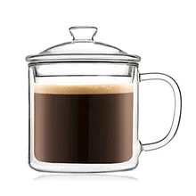 400 мл Ретро стеклянная чайная кружка с двойными стенками с крышкой, кофейная кружка с двойными стенками, посуда для напитков, чашка для сока