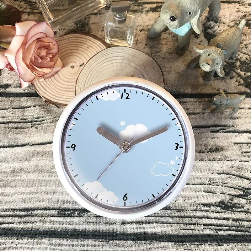 Blue Sky White Clouds Waterproof Clocks Shower Mini Wall Clocks