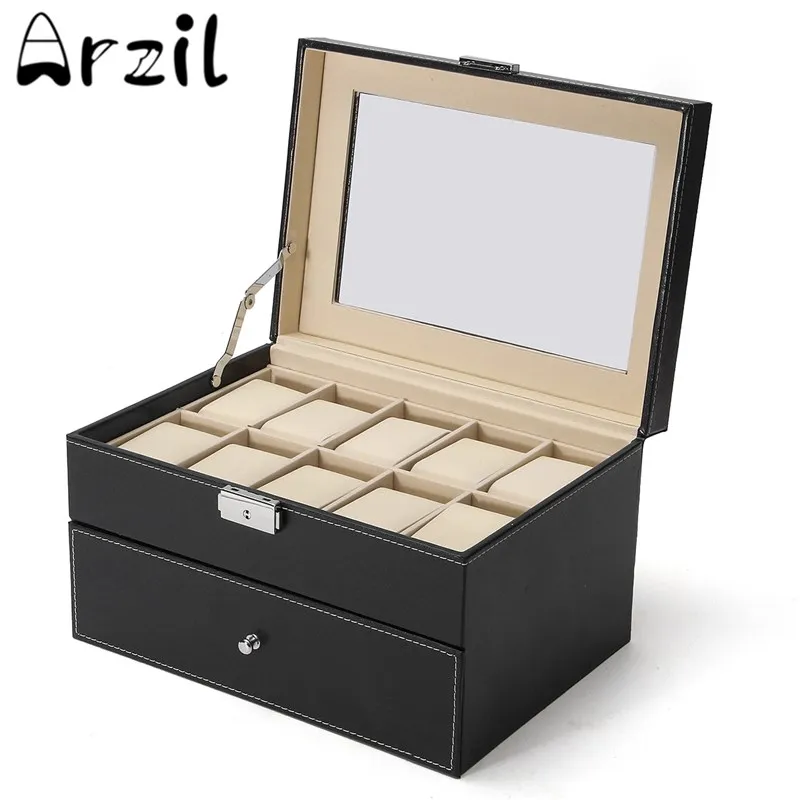 

Fashion Brand Watch Display Box Gift Case 20 Slots Double-deck Design Storage Box Jewelry Organizer Watches Boxes