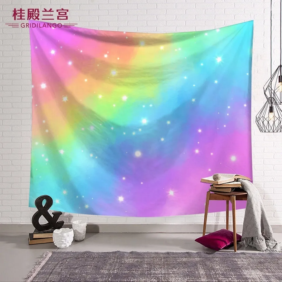 

Customized Gradient Sequin Star Tapestry Wall Hanging Colorful Galaxy Carpet Printed Bed Sheet Table Cloth Play Mat Home Decor