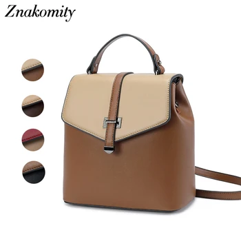 

Znakomity 2019 Fashion Leather Backpack Women Oil Wax Women's Bag Shoulder Bag Casual Patchwork School Backpack for Teenage Girl