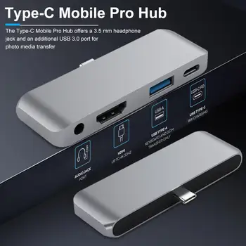 

Type-C Mobile Pro Hub Adapter With USB-C PD Charging 4K HDMI USB 3.0 3.5mm Headphone Jack For 2018 IPad Pro Samsung Huawei