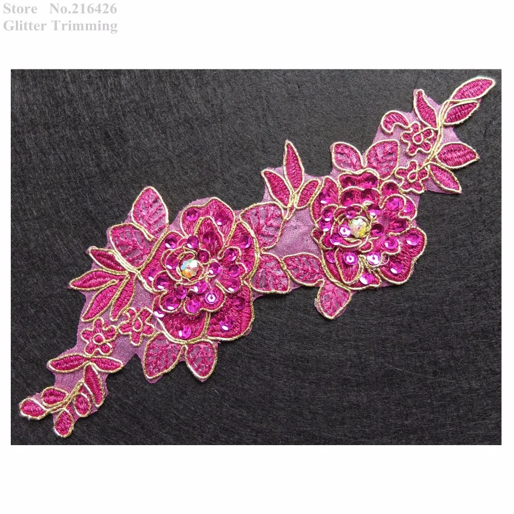 Free Shipping 2pcs/lot x Newest Fuchsia Pink Sequined Beaded Stoned
