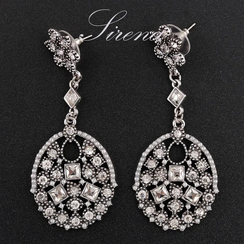 

EC049 EC050 Luxury Vintage Silver Color Gold Color Chandelier Dangle Drop Big CZ Crystal Rhinestone Bridal Earrings Jewelry