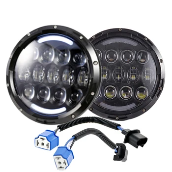 

7'' Round Led Headlight For Jeep With Halo White Amber Turn Singal Light DOT Emark Waterproof Led 105W 4x4 Off Road Headlight