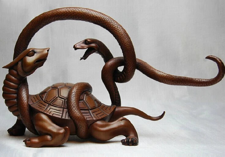 

8" China Red Copper Art Decoration Fengshui Basaltic Turtle tortoise Snake Statue discount 30%