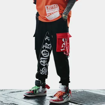 

Hip Hip Men's Sweatpants Ribbon Design Joggers Pants Men Streetwear 2019 Spring Casual Letter Printed Harem Pant Trousers