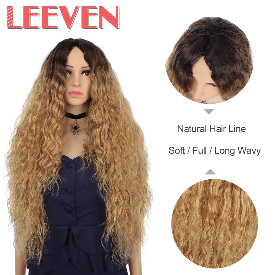 Leeven синтетический Омбре блонд черный красный парик длинные волнистые парики афроамериканские парики для женщин женские волосы