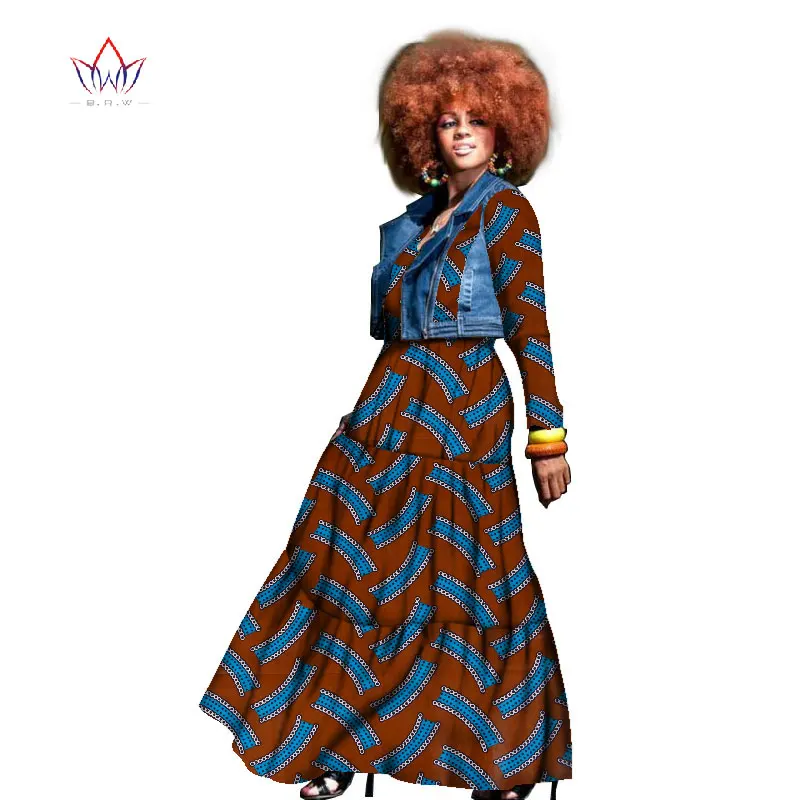 Осеннее Африканское платье для женщин из двух частей пальто и платье традиционная африканская одежда Дашики размера плюс натуральный комплект WY1436