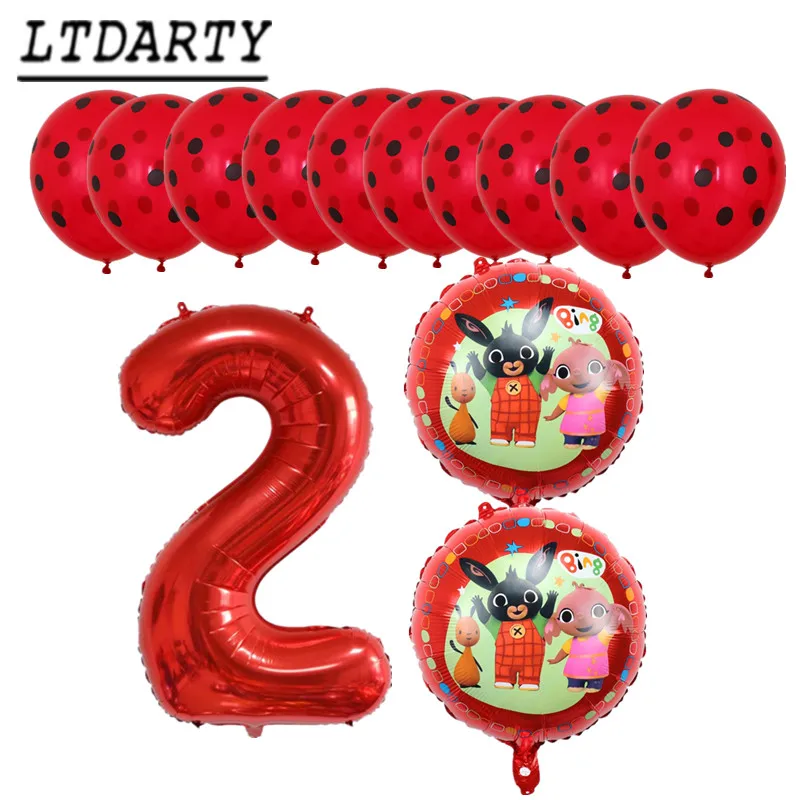 

13pcs rabbit binbbing helium balloon30" red and blue number party 18inch rabbit red and blue dot latex birthday party decoratio