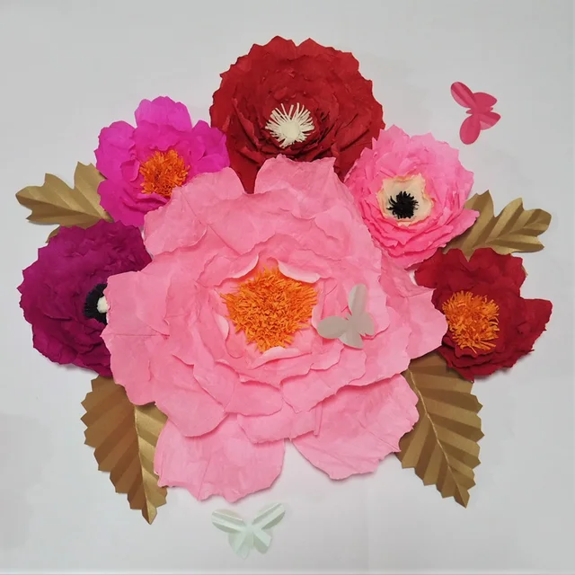 us 96 75 25 off 2018 crepe paper flowers backdrop giant paper flowers 6pcs leaves 4pcs butterflies 3pcs wall floral nursery wedding decor in crepe paper flower