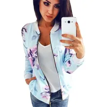 Women's Flower Printed Zipped Classic Jacket Coat Long Sleeve Biker Outwear Zip Up Windbreaker Autumn Tops flower print zip up jacket with pencil pants