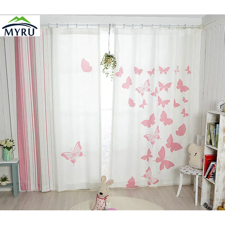 

130*250cm semi shade pink butterfly cloth curtain finished cloth curtains for bedroom and living room