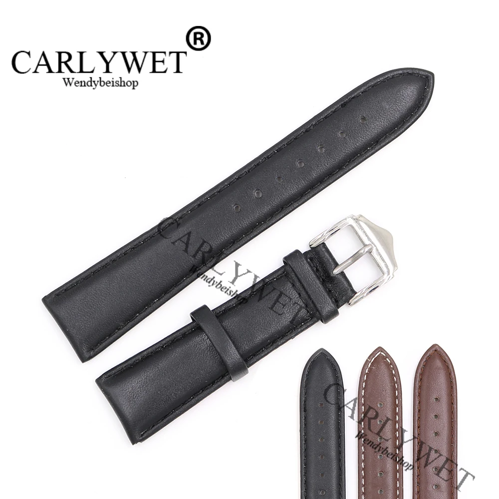 CARLYWET 20 21mm Newest Black Brown Real Leather Handmade Thick Wrist