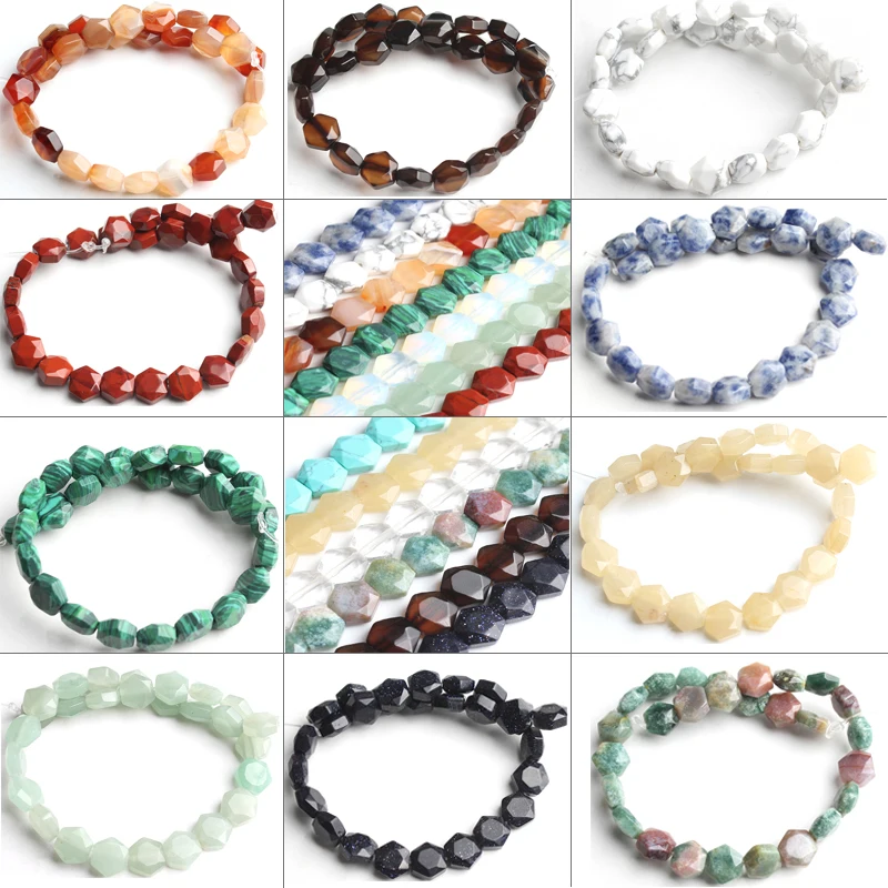 

8x8mm Natural Faceted Turquoises Agates Unakite Stone Beads Hexagon Shape Loose Spacer Beads For Jewelry Making DIY Bracelet