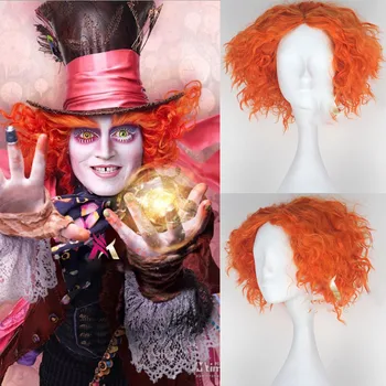 

Alice in Wonderland 2 Mad Hatter Tarrant Hightopp Orange Wig Short Curly Hair The Red Queen/White Queen Cosplay Wig Role Play