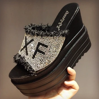 

Summer fashion wear women's slippers 2019 new Korean high heeled platform sponge cake thick soled sandals and slippers-in Slippe