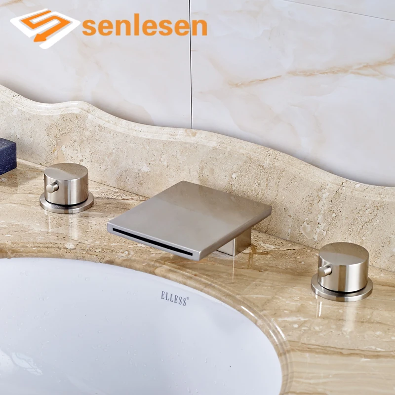 

Best Quality Two Handles One Waterfall Spout Bathroom Lavatory Water Taps Basin Faucet