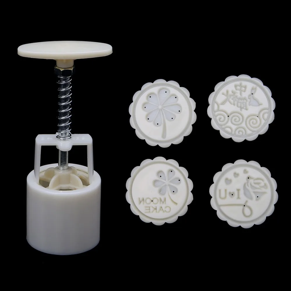 

4 Flower Stamps Moon Cake Mould DIY Round Mooncake Mold Baking Decor Tool 63g