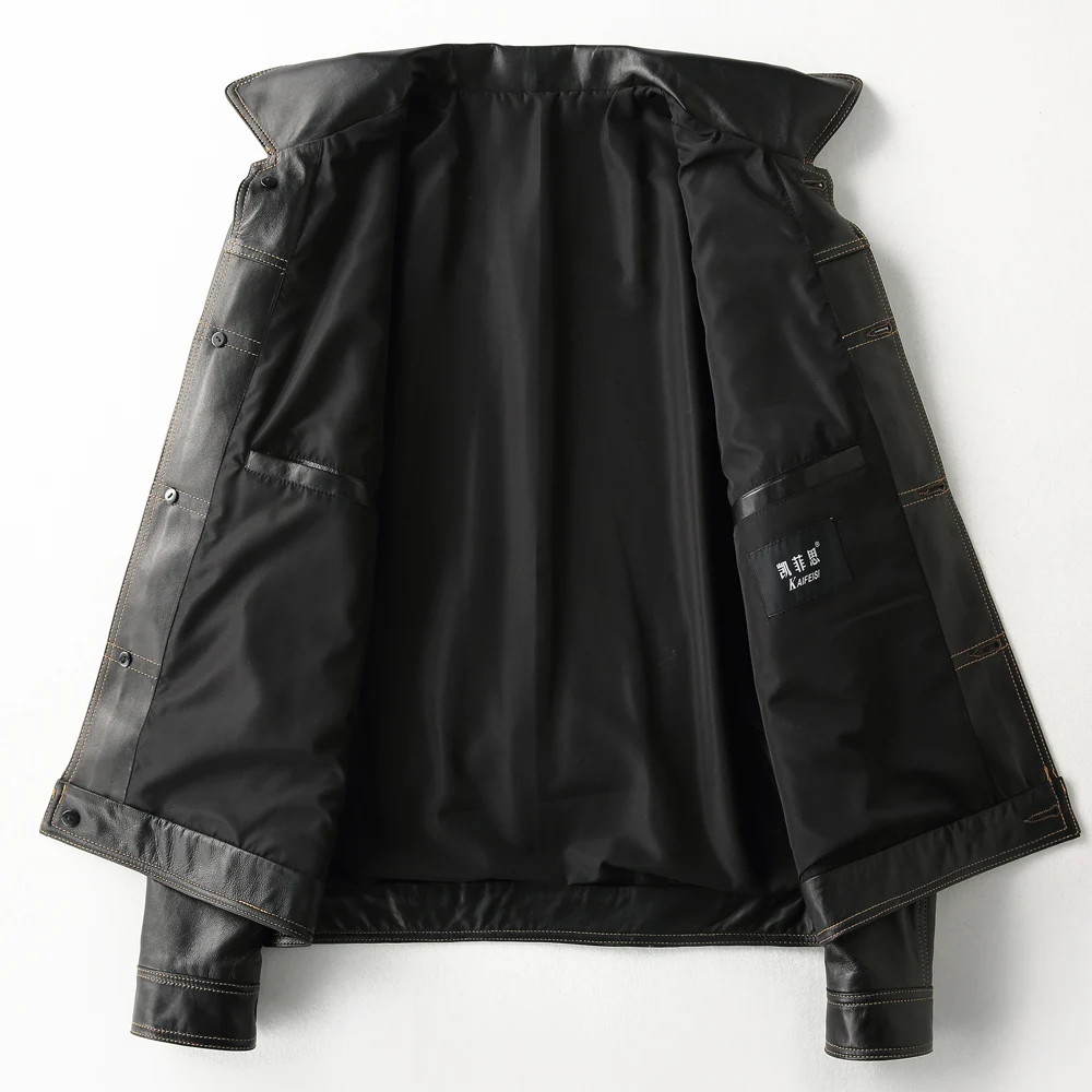 AYUNSUE натуральная кожа куртка Мужская короткая 100% дубленка мужская кожаная куртка мотоциклетная Veste Cuir Homme KFS19M013-M KJ2162