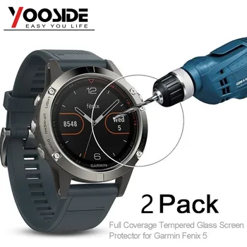 

YOOSIDE 2 Pcs Tempered Glass Watch Screen Protector 9H Real Full Coverage Film for Garmin Fenix 5
