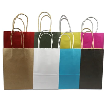 

15*21+8cm 20Pcs/Lot Kraft Paper Shopping Portable Package Bag For Clothing Packing Pouch Christmas Gift Paper Bags With Handles