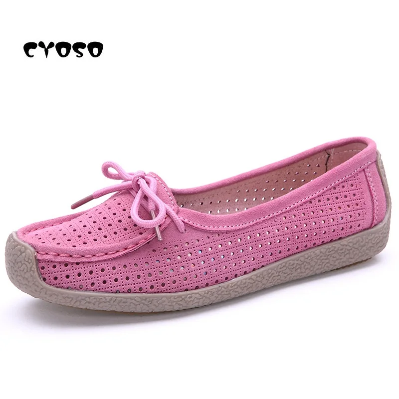 

CYOSO Hollow Outs Breathable Summer Shoes Women Flats Genuine Leather Soft Women Loafers Ladies Moccasins