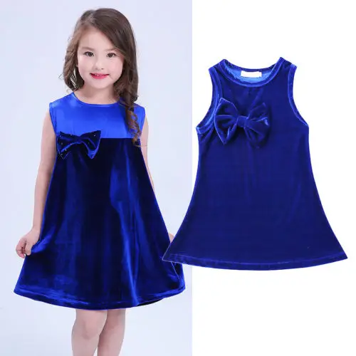 

1-6T Toddler Kids Baby Girls Velvet Summer Bowknot Sleeveless Party Dress Sundress Clothes