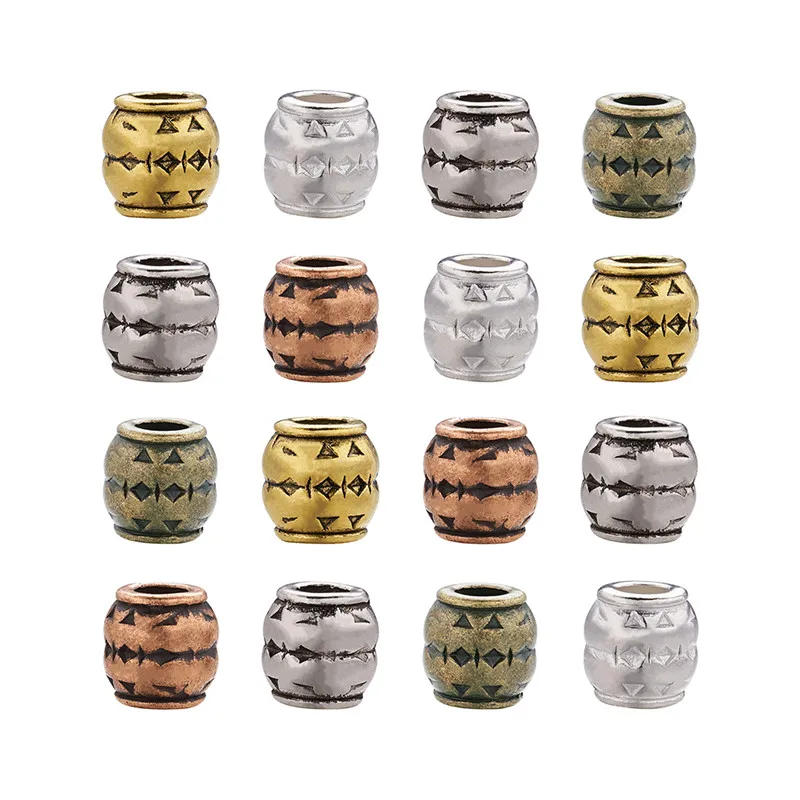 

100pcs Mixed Color Tibetan Style Large Hole Barrel European Beads for Jewelry Making Cadmium Free & Lead Free 8x8mm Hole: 4mm